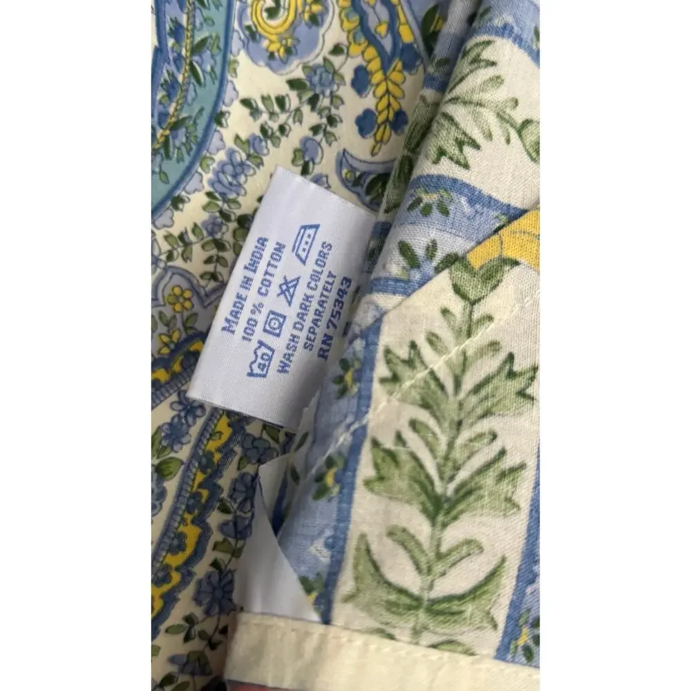 Vintage April Cornell Paisley Cotton Tablecloth Blue Yellow Floral Country Boho